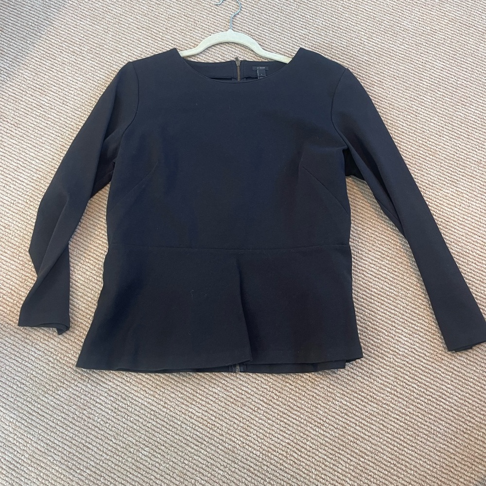 J. Crew Black Fitted Long Sleeve Peplum Top